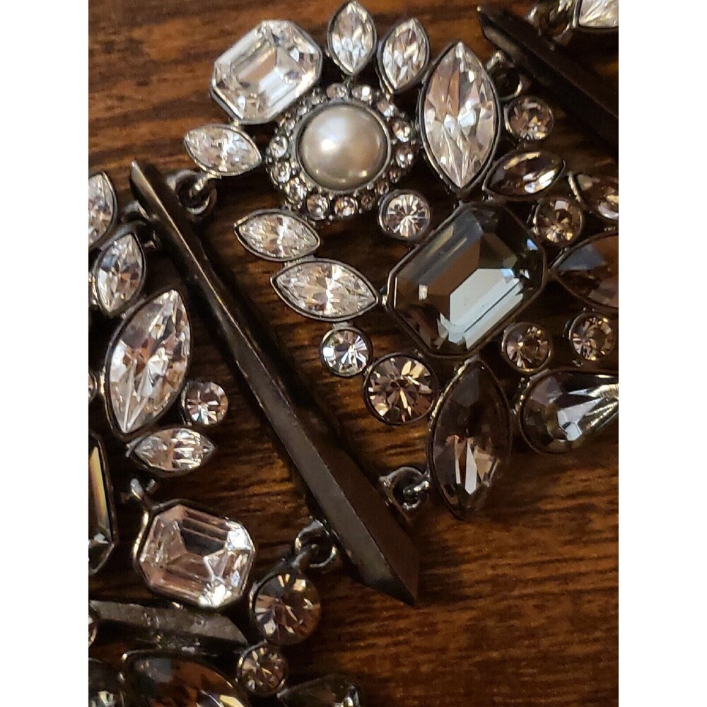 Givenchy Statement Necklace Smoky Grey Clear Rhinestone Faux Pearl Chunky Runway - Picture 12 of 16